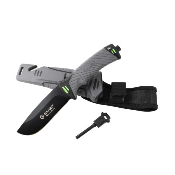 Нож Ganzo с точилкой и огнивом в чехле,черный G8012-BK