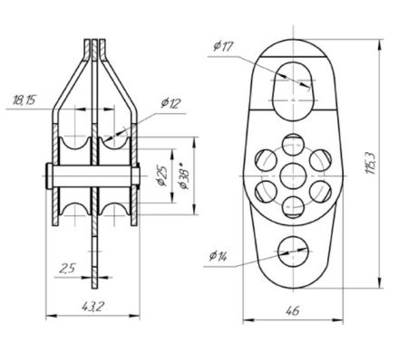  Блок-ролик Вертикаль двойной сталь с подшипником в Новороссийске  