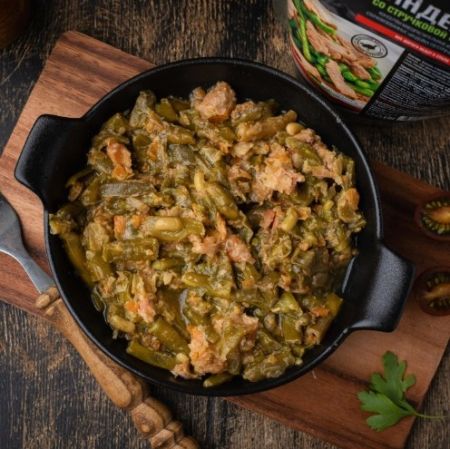 Консервы мясорастительные из мяса птицы стерилизованные "Индейка со стручковой фасолью"
